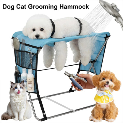 Portable Dog & Cat Grooming Table, Foldable Pet Bathing Stand with Fixed Leash & Anti-Slip Surface - Bond Well Supplies