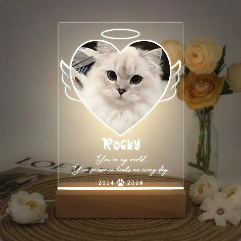 Custom Pet Photo Night Light, Personalized Acrylic Plaque for Dog and Cat Memorial Gifts