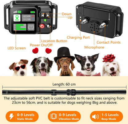 GPS Wireless Dog Fence System, Adjustable Boundary Range 15–2000m with Satellite Technology