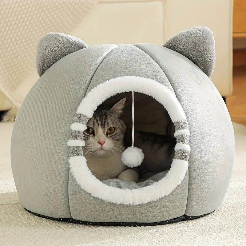 Cozy Cat Bed Cave, Soft Pet House with Removable-Style Mat for Indoor Cats & Small Pets - Bond Well Supplies