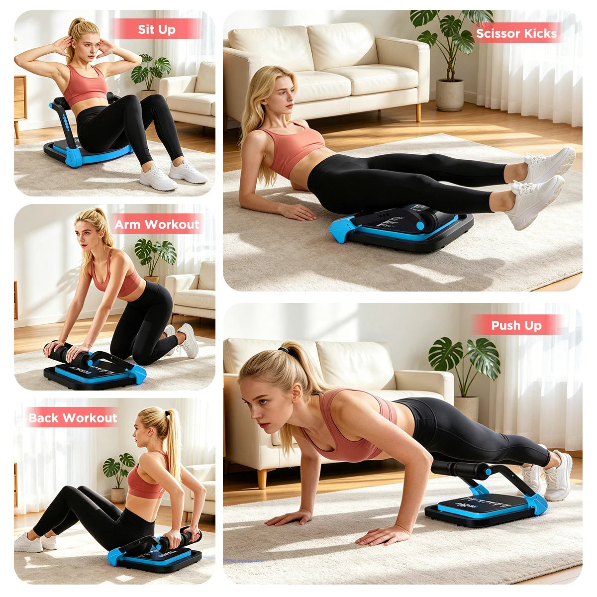Adjustable Abdominal Core Trainer, Foldable Sit-Up Machine with Automatic Rebound for Home Workouts