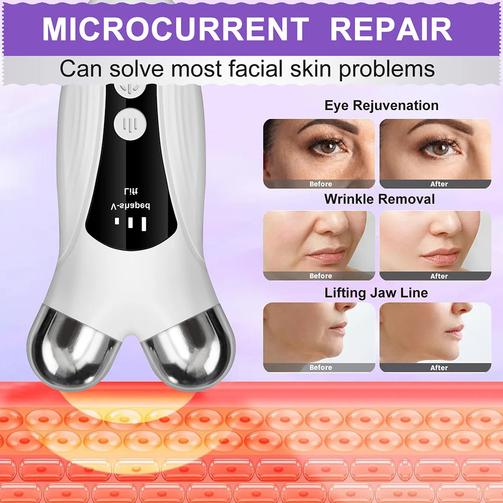 Electric V-Face Lift Device, EMS Microcurrent Facial Roller with LED Light for Skin Care - Bond Well Supplies