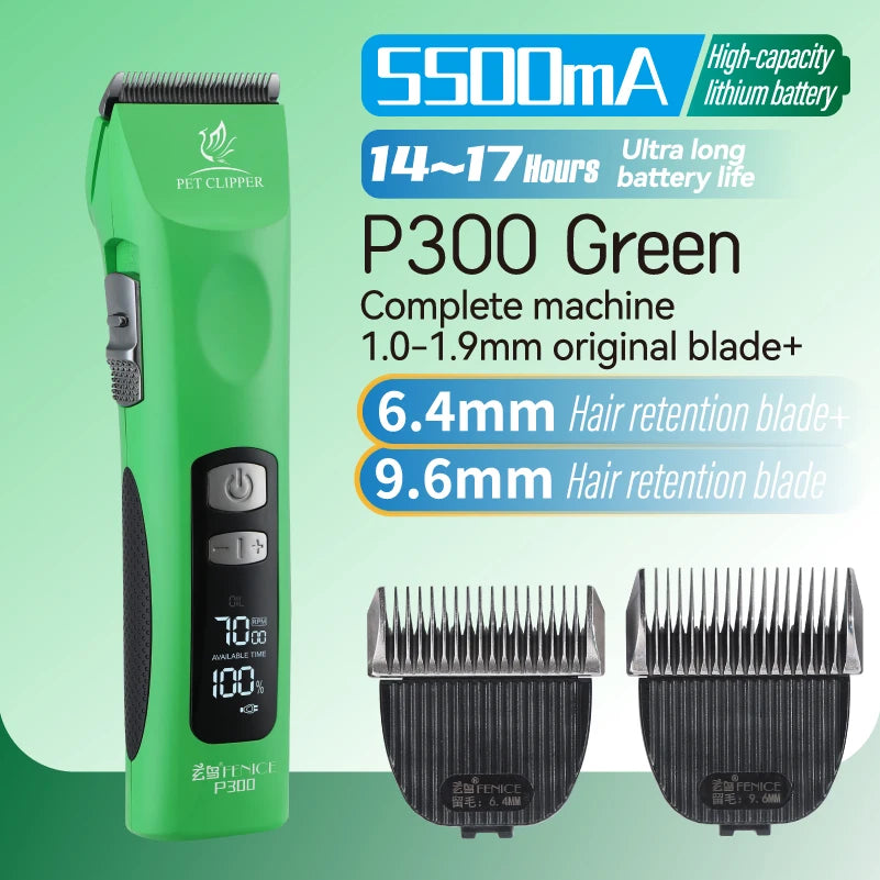 Fenice Professional Cordless Pet Hair Clipper, Rechargeable Low-Noise Grooming Trimmer & Shaver Kit