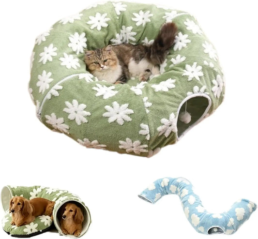 Cute Flower Dog Tunnel Bed, Plush Foldable Sleeping Nest for Dachshunds - Bond Well Supplies
