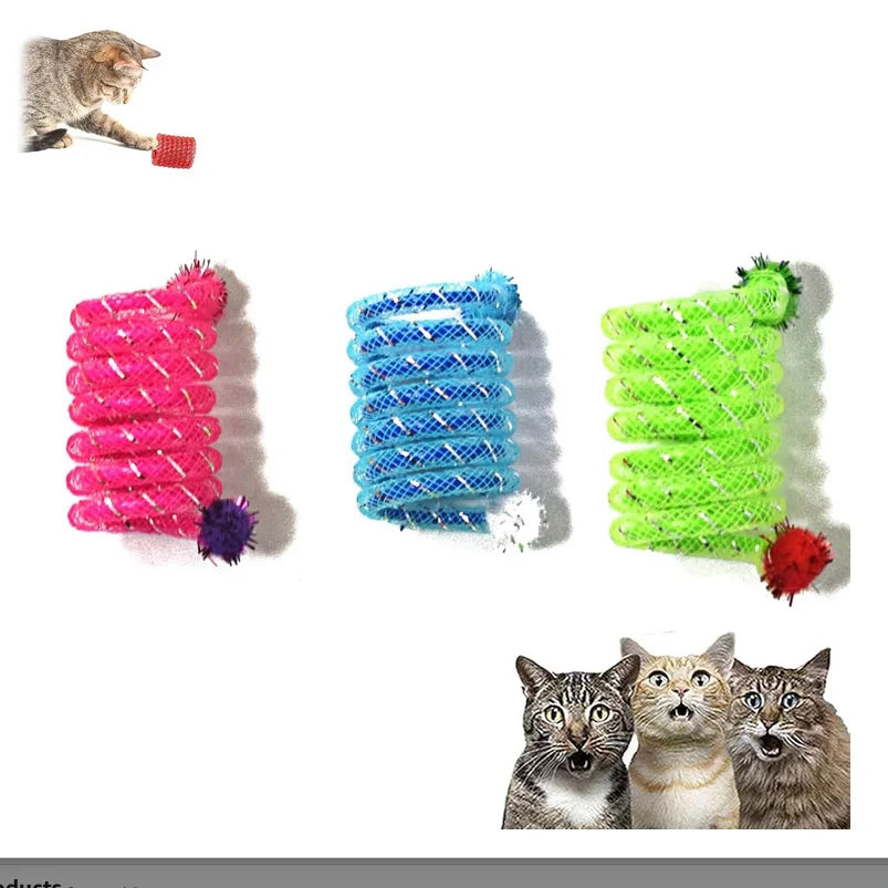 Interactive Cat Stick Toy, Elastic Spring & Wool Ball Teaser for Play and Enrichment