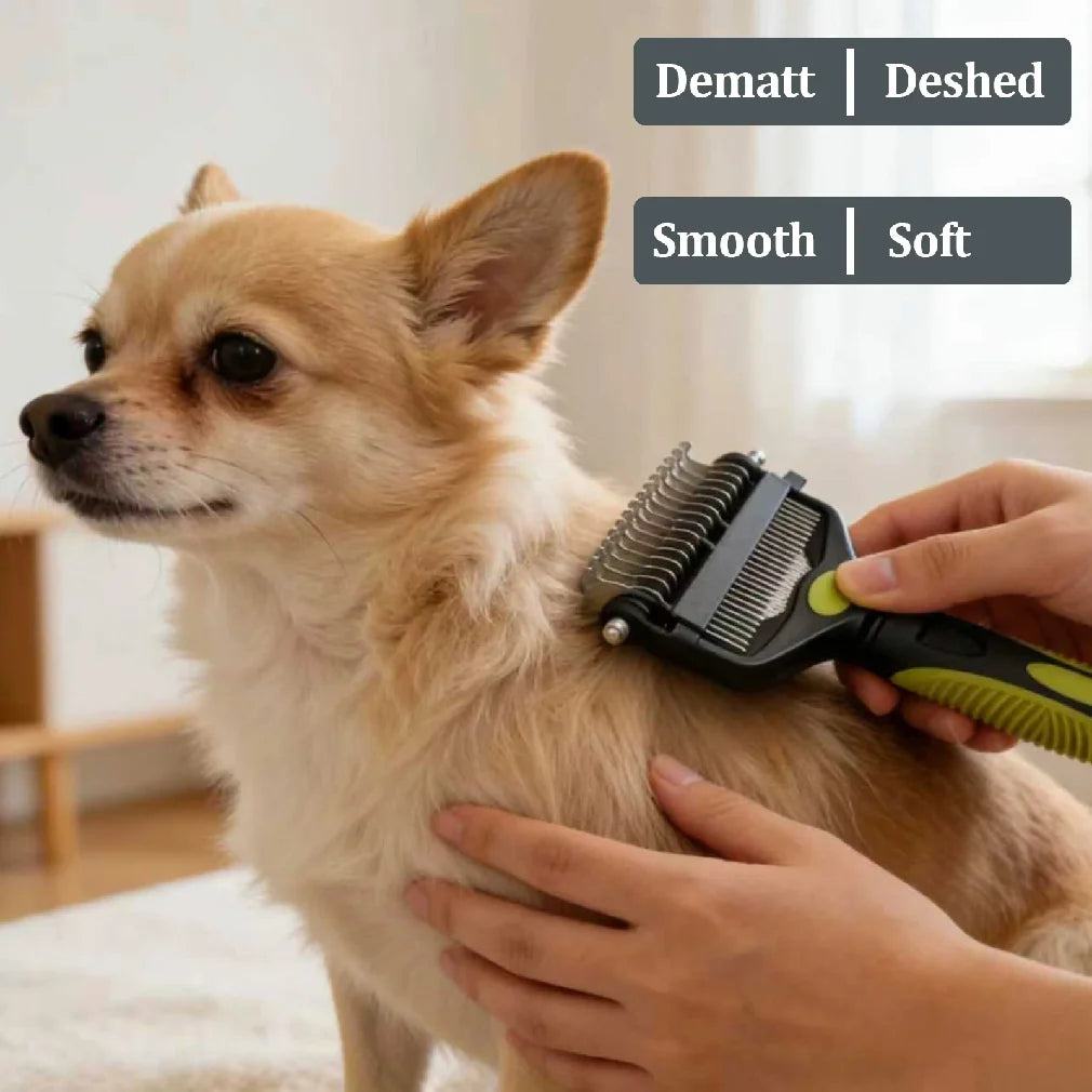 Double-Sided Pet Grooming Brush, 3-in-1 Deshedding Comb & Fur Detangling Knot Cutter for Dogs and Cats