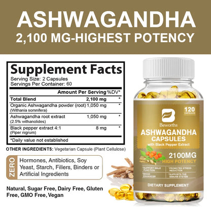 BEWORTHS Ashwagandha Root Extract Capsules for Sleep Support, Stress Relief and Mood Balance