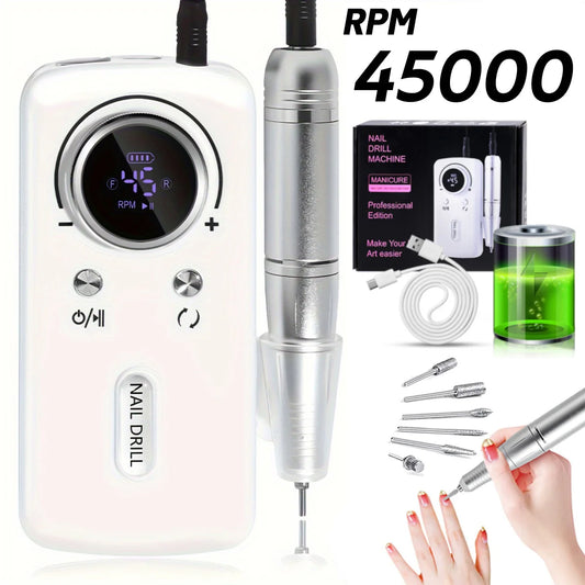 Rechargeable 45000RPM Nail Drill Machine, Portable Electric Nail Sander for Gel Nails, Filing & Polishing - Bond Well Supplies