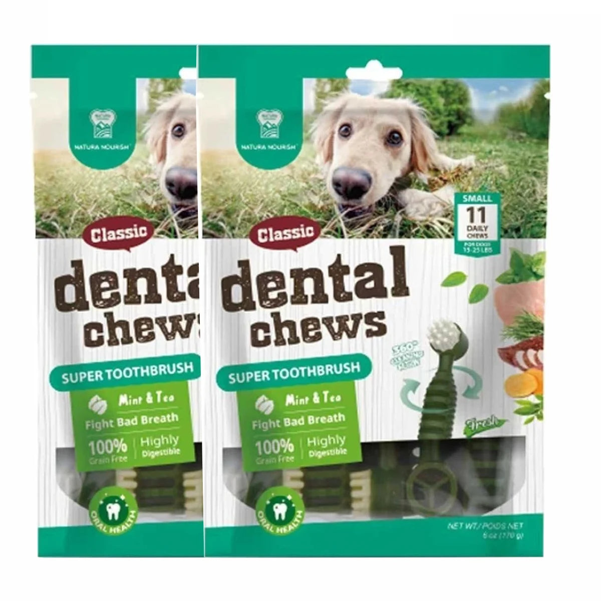 Dental Chews for Small Dogs, Mint & Tea Flavored Treats for Teeth Cleaning & Fresh Breath - Bond Well Supplies