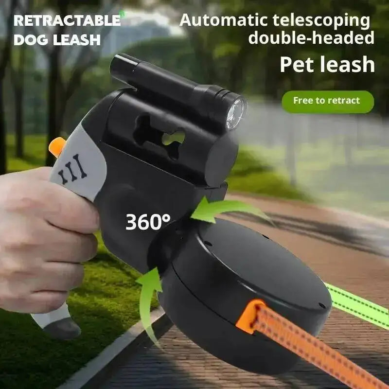 Retractable Double Dog Leash with LED Flashlight, 3M Dual Lead