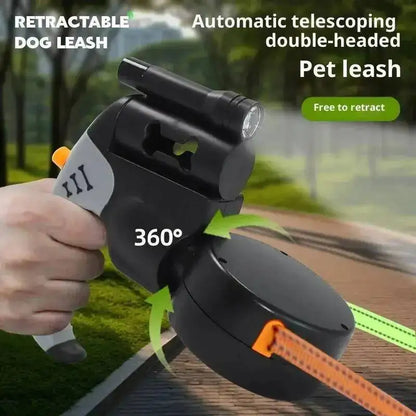 Retractable Double Dog Leash with LED Flashlight, 3M Dual Lead
