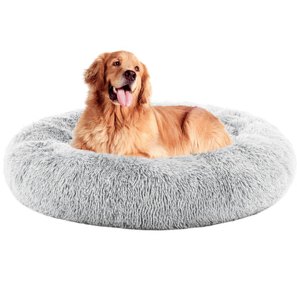 Cozy Round Plush Dog & Cat Bed, Faux Fur Cuddler with Non-Slip Base, Machine Washable Indoor Pet Bed