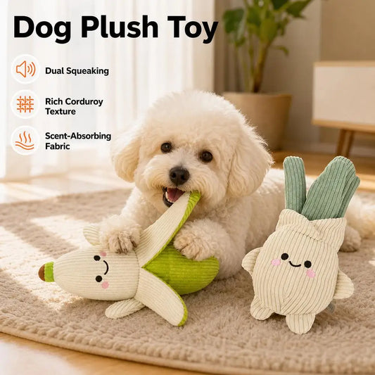 Cute Plush Squeaky Dog Toy, Fruit Snack & Vegetable Shapes, Bite-Resistant Chew Toy for Small & Medium Dogs - Bond Well Supplies