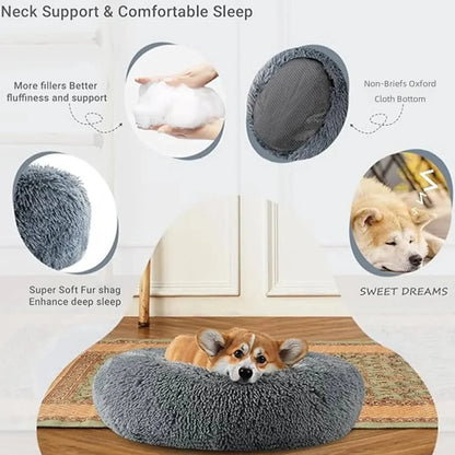 Super Soft Round Dog Bed, Warm Plush Pet House for Medium & Large Dogs, 6 Sizes