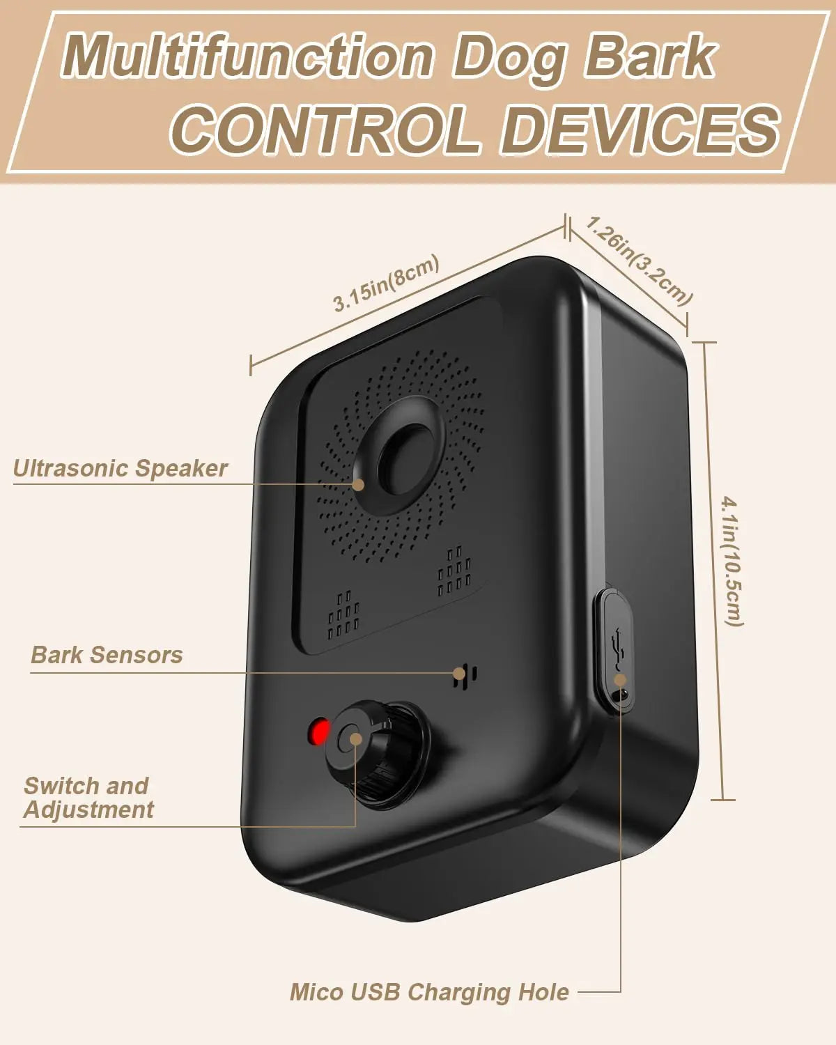 Rechargeable Ultrasonic Dog Barking Deterrent Device, Automatic Anti-Bark Control for Indoor & Outdoor - Bond Well Supplies