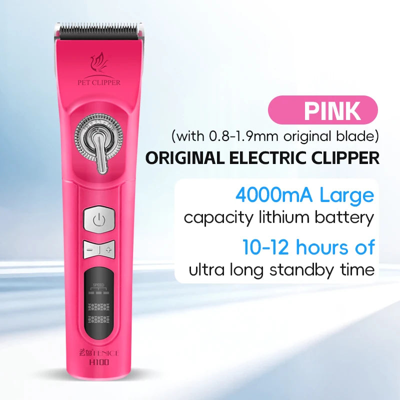 Fenice H100 Cordless Rechargeable Pet Hair Clipper, Low-Noise Dog & Cat Grooming Trimmer