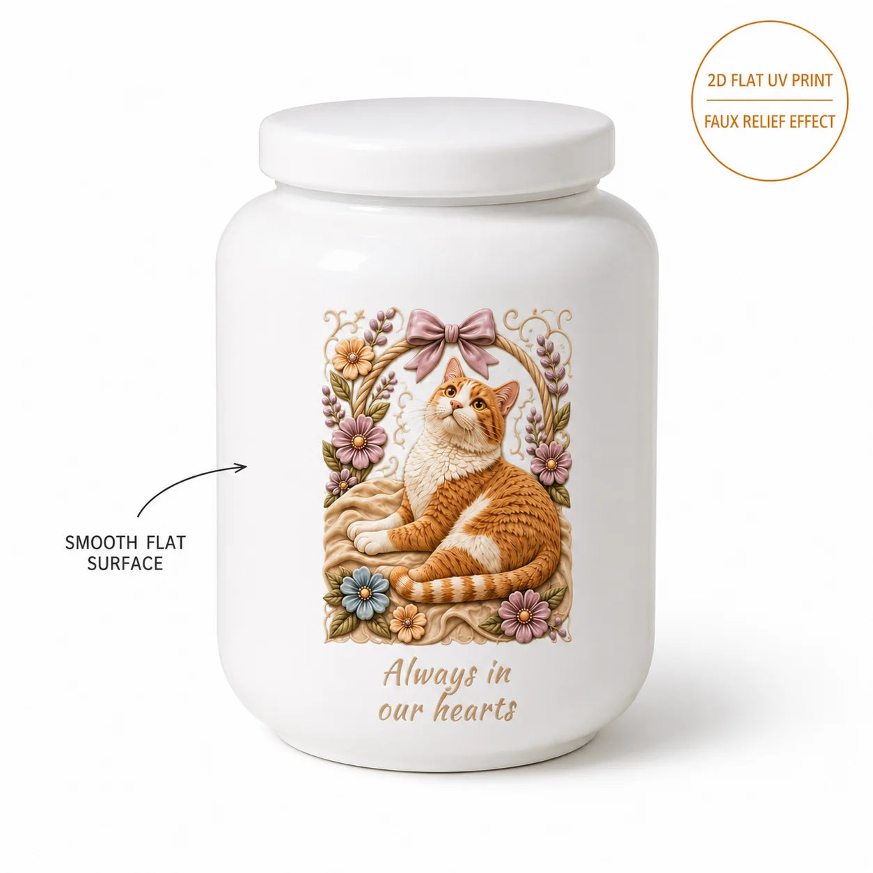 Personalized Pet Ashes Urn with AI-Generated Photo Ceramic Relief, Custom Name & Memorial Message Keepsake