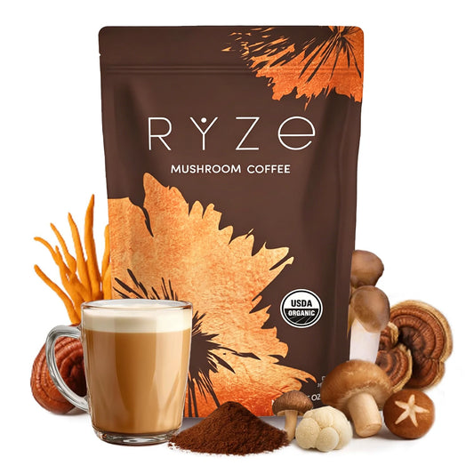 Instant Mushroom Coffee Powder, Medium Roast Blend for Energy, Focus, Digestive & Immune Support - Bond Well Supplies