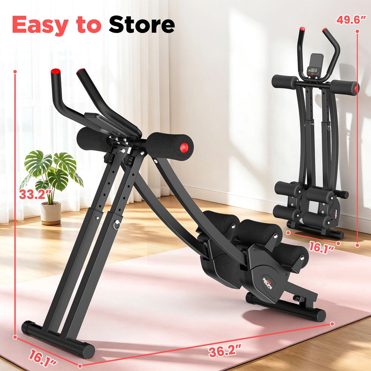Relife Dual-Track Abdominal Trainer, Foldable Core Workout Machine with 5 Resistance Levels & LCD Display - Bond Well Supplies