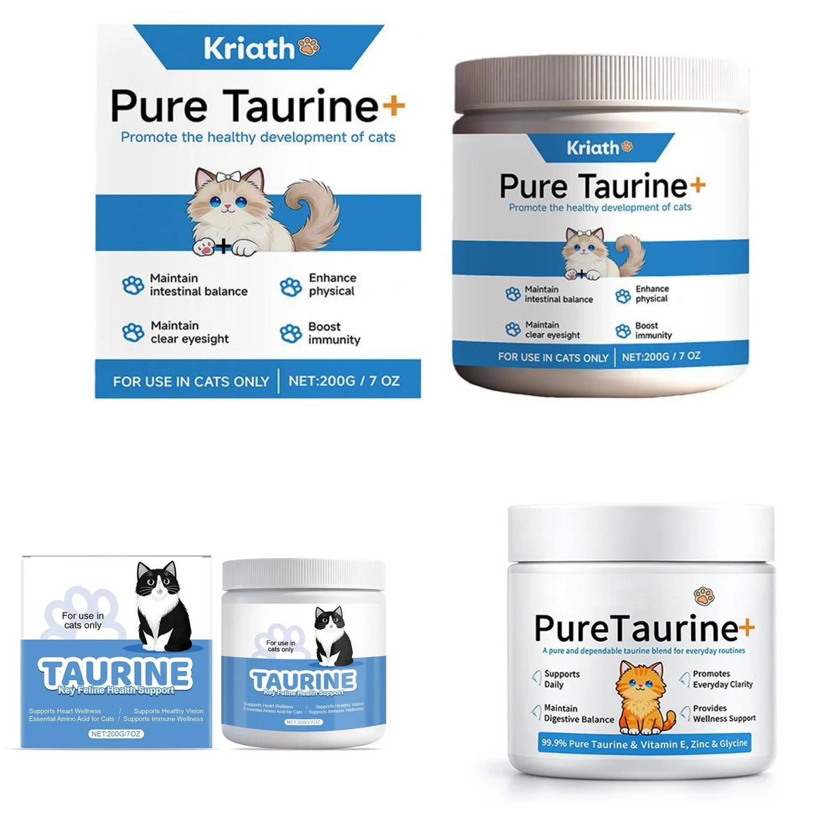 Cat Wellness Powder Supplement, 200g 99.9% Pure Taurine with Vitamin E & Zinc for Sensitive Pets SEO-Optim - Bond Well Supplies