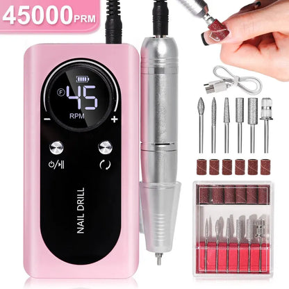 Professional 45,000 RPM Rechargeable Electric Nail Drill Machine
