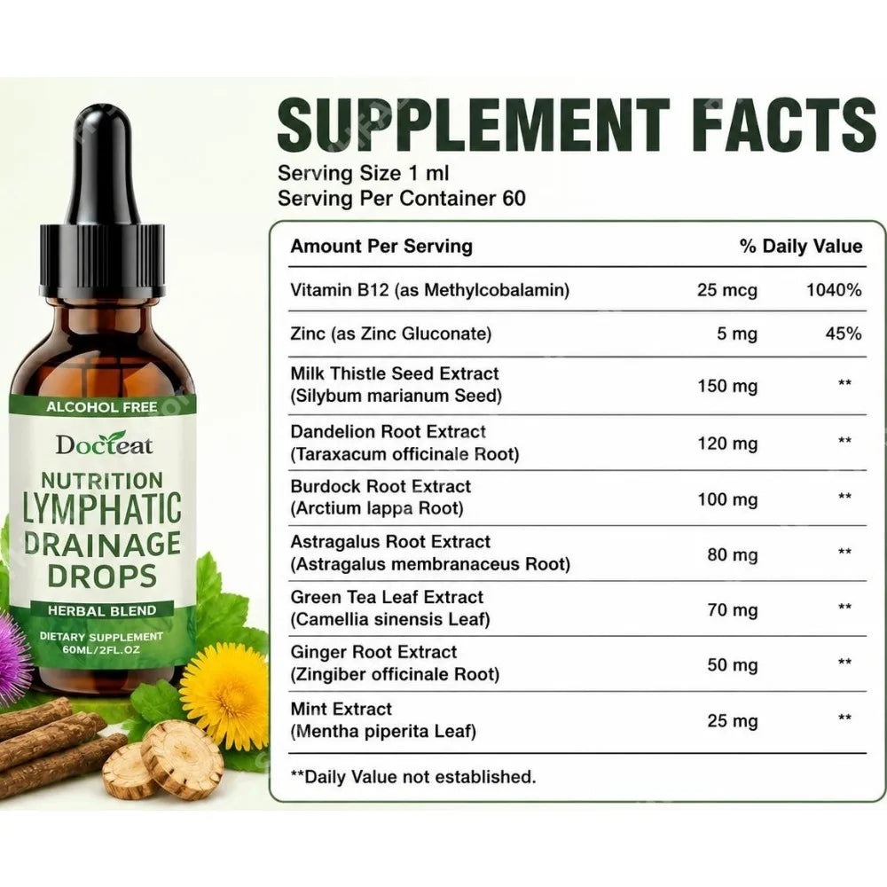 Lymphatic Support Drops, Alcohol-Free Blend with Vitamin B12 & Zinc for Lymphatic Balance & Daily Vitality, 60ml - Bond Well Supplies