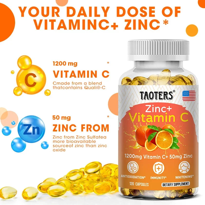 Taoters Vitamin C Zinc Supplement, High-Absorption Formula for Daily Immune, Skin & Antioxidant Wellness - Bond Well Supplies