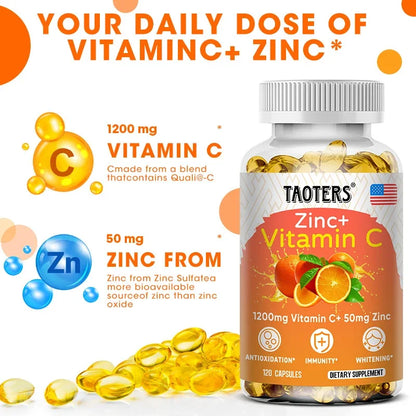 Taoters Vitamin C Zinc Supplement, High-Absorption Formula for Daily Immune, Skin & Antioxidant Wellness - Bond Well Supplies