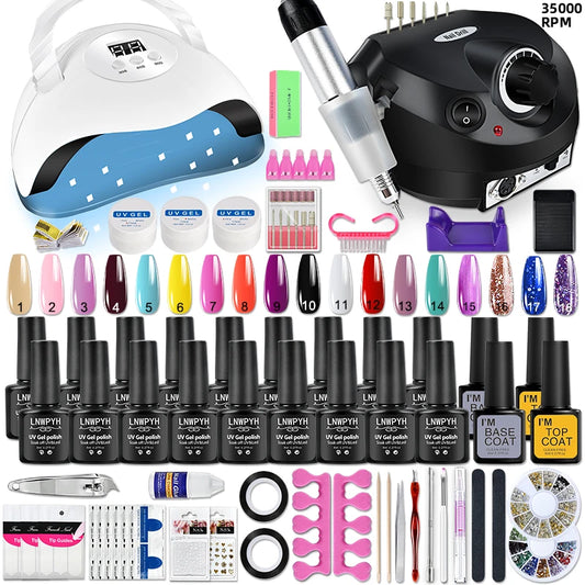Professional Gel Nail Kit, 18 Colors UV Gel Polish with Nail Lamp, Electric Drill & Nail Art Tools - Bond Well Supplies