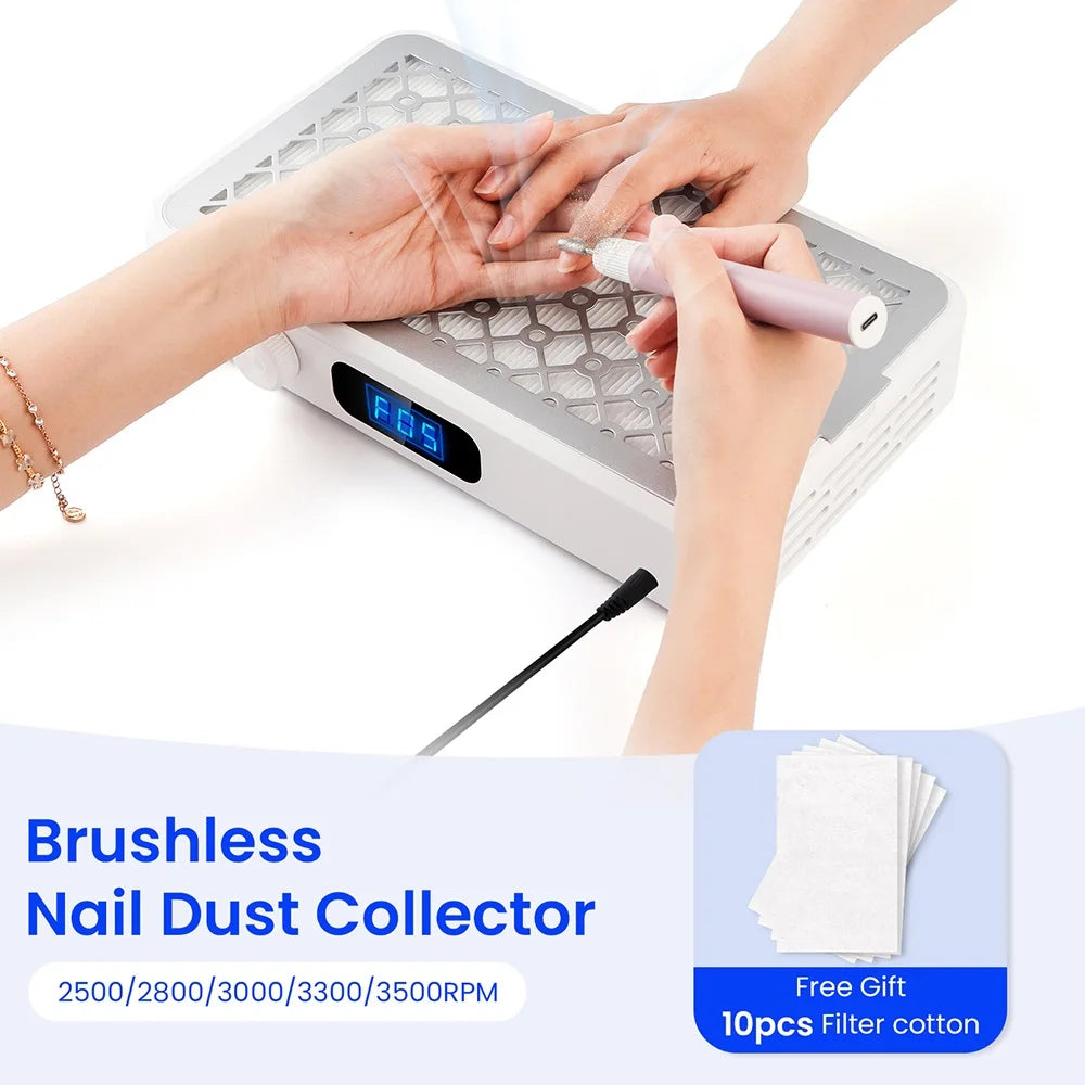 Turbo Nail Dust Extractor, Brushless Vacuum Collector for Manicure Tables