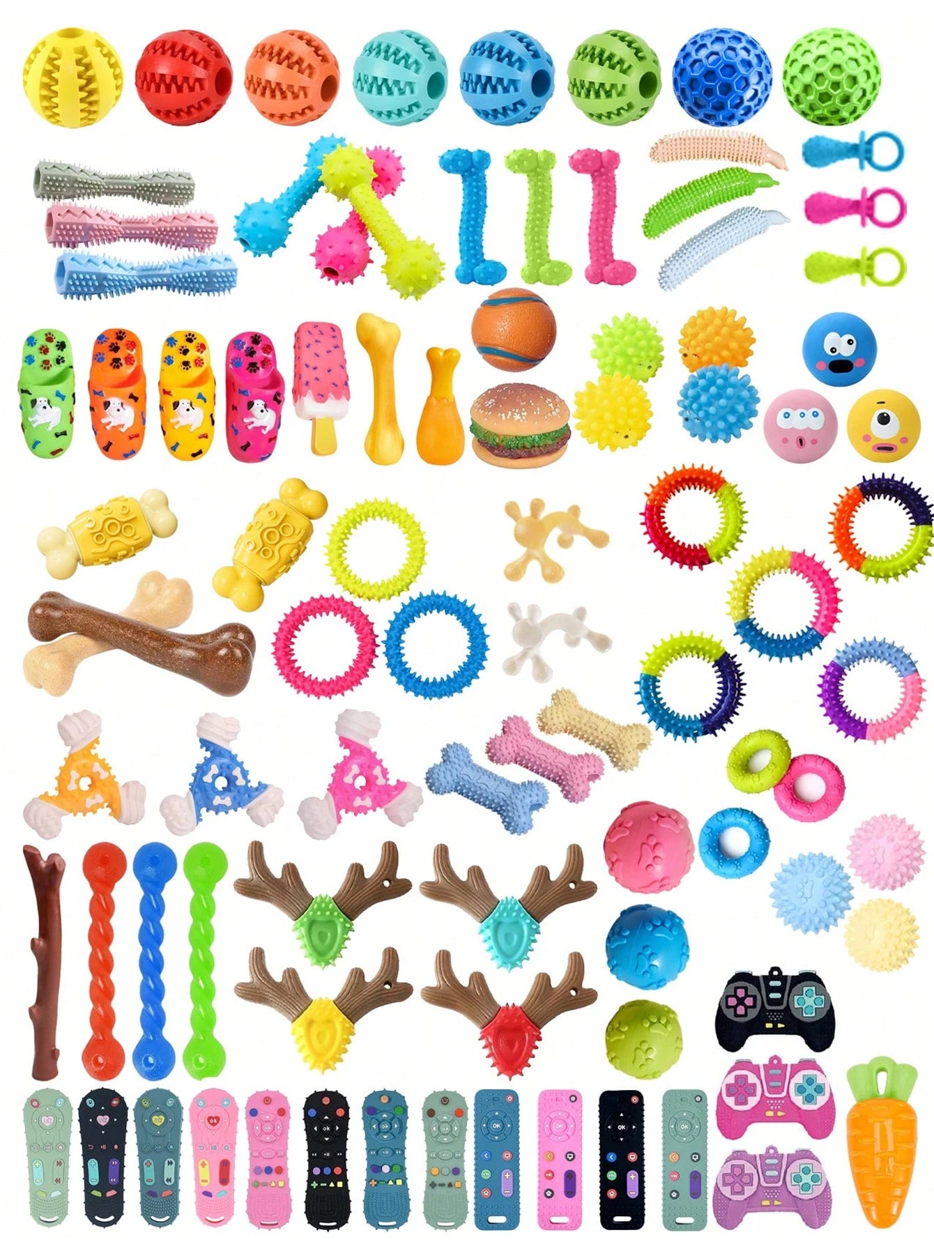 Large 100-Piece Dog Toy Set, Assorted Plush, TPR Chew, Knot & Squeaky Toys for Interactive Play