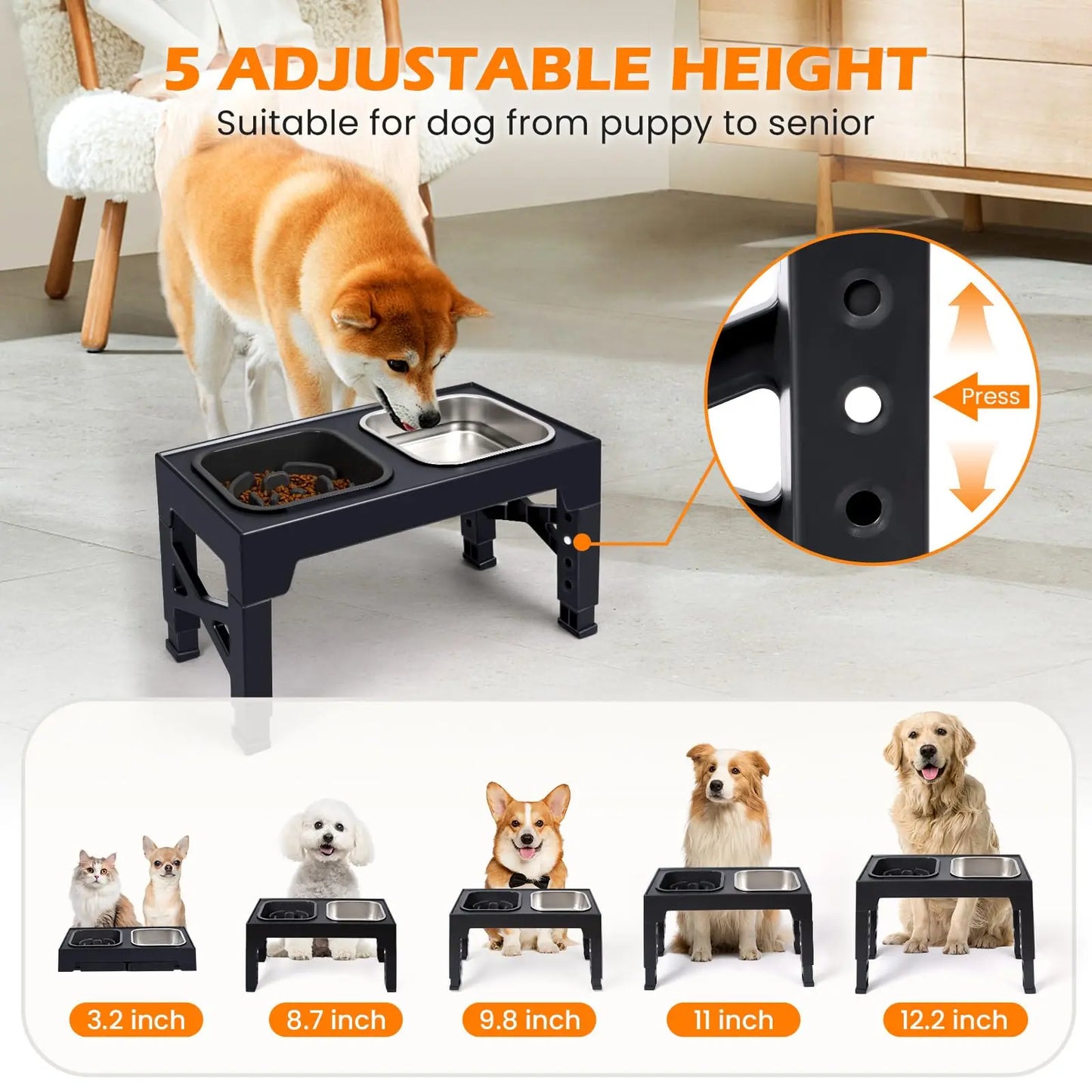 2-in-1 Elevated Slow Feeder Dog Bowls with Foldable Stand, Food and Water Set