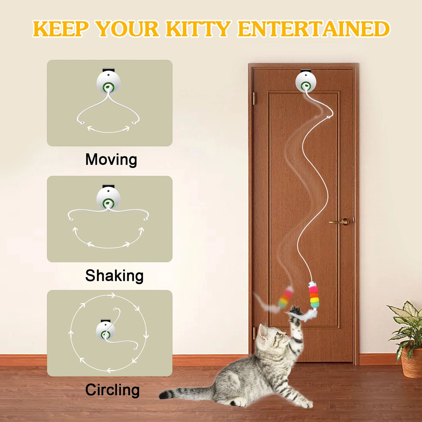 Interactive Hanging Cat Feather Toy, Automatic Electric Cat Toy for Indoor Cats