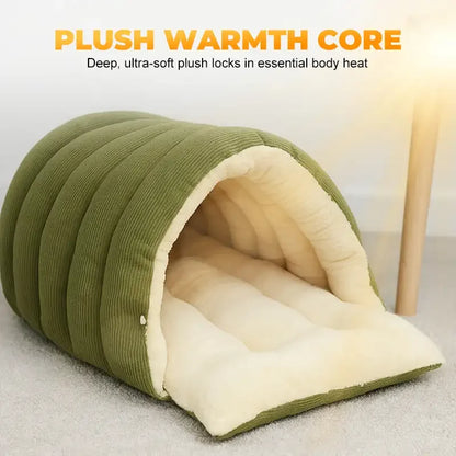 Plush Enclosed Cat House, Warm Winter Sleeping Bed for Cats & Small Pets, Washable Cover - Bond Well Supplies