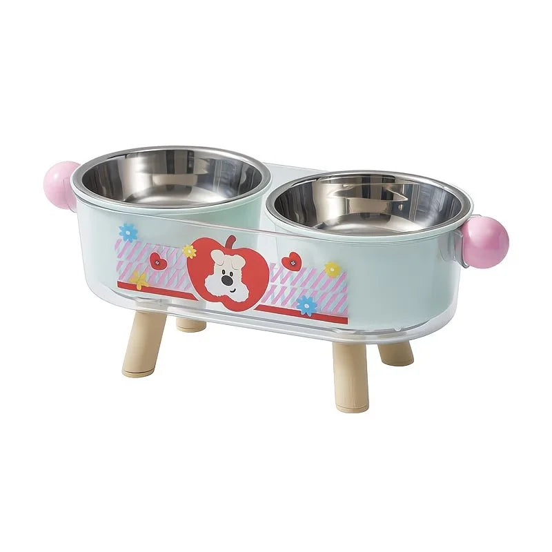 Raised Cat & Dog Feeding Bowl, Double Stainless Steel Pet Feeder for Food & Water - Bond Well Supplies