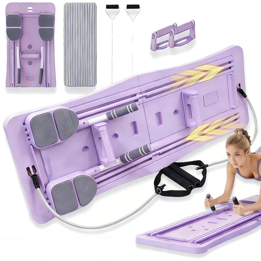 Foldable Pilates Sliding Board with Resistance Bands for Full Body Home Workouts