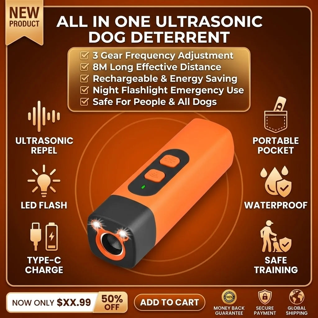 Handheld Ultrasonic Dog Repellent, Portable One-Button Bark Deterrent & Training Device - Bond Well Supplies