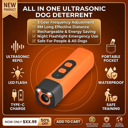 Handheld Ultrasonic Dog Repellent, Portable One-Button Bark Deterrent & Training Device - Bond Well Supplies