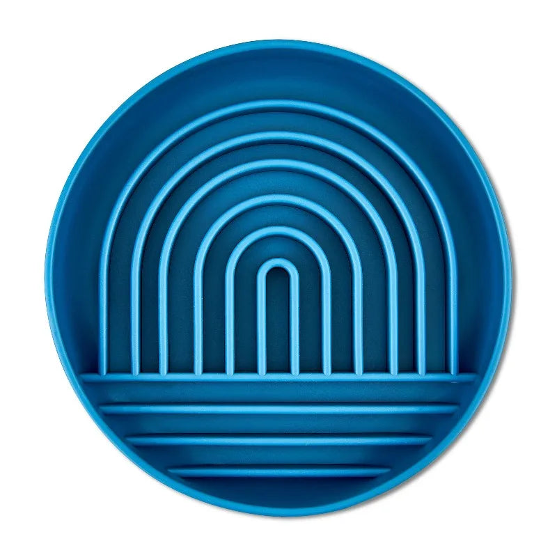 Silicone Pet Slow Feeder Bowl, Blue Rainbow Design for Dogs & Cats - Bond Well Supplies