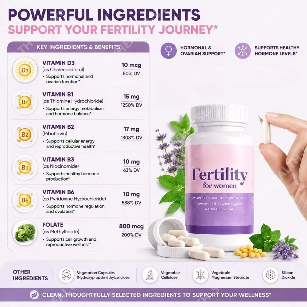 Fertility Vitamins for Women, Myo-Inositol with Methylfolate & Multivitamins, Daily Ovarian & Hormonal Wellness, 60 Count - Bond Well Supplies
