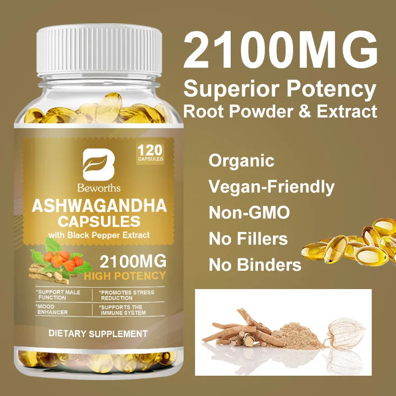 BEWORTHS Ashwagandha Root Extract Capsules for Sleep Support, Stress Relief and Mood Balance