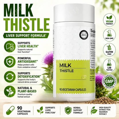 Milk Thistle Herbal Supplement 300mg with Vitamin C & Inositol, 90 Capsules, Non-GMO & Gluten-Free - Bond Well Supplies