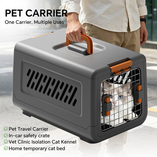 Durable Cat & Dog Travel Box, Ventilated Carrier with Removable Easy-Clean Interior