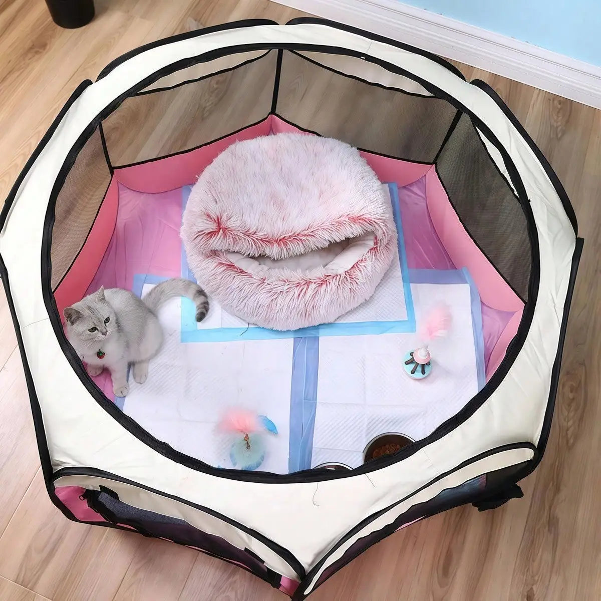 Portable Cat Cage & Dog Crate, Foldable Octagonal Playpen for Home and Travel