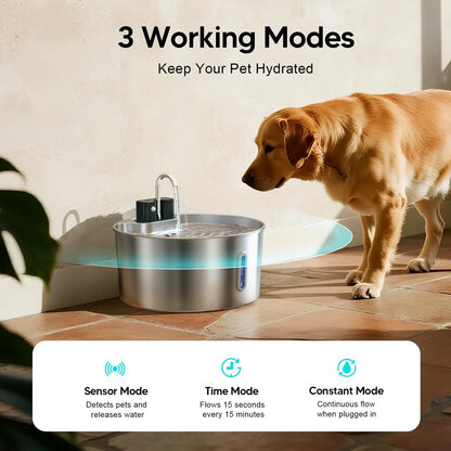 Wireless Rechargeable 7L Cat & Dog Water Fountain, Stainless Steel Automatic Sensor Pet Drinking Dispenser