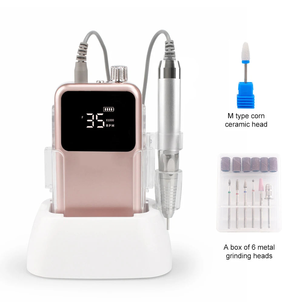 Rechargeable Brushless Nail Drill Machine, 35000RPM Cordless Electric Manicure Tool - Bond Well Supplies