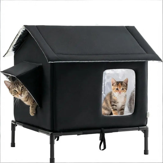 Elevated Pet Shelter Bed, Weather-Resistant Cat House for Small & Medium Pets, Indoor & Outdoor - Bond Well Supplies