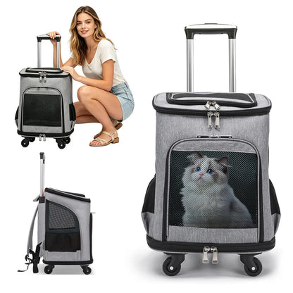 Airline-Approved Pet Carrier Backpack, 3-in-1 Rolling Design with Removable Pad for Cats & Small Dogs