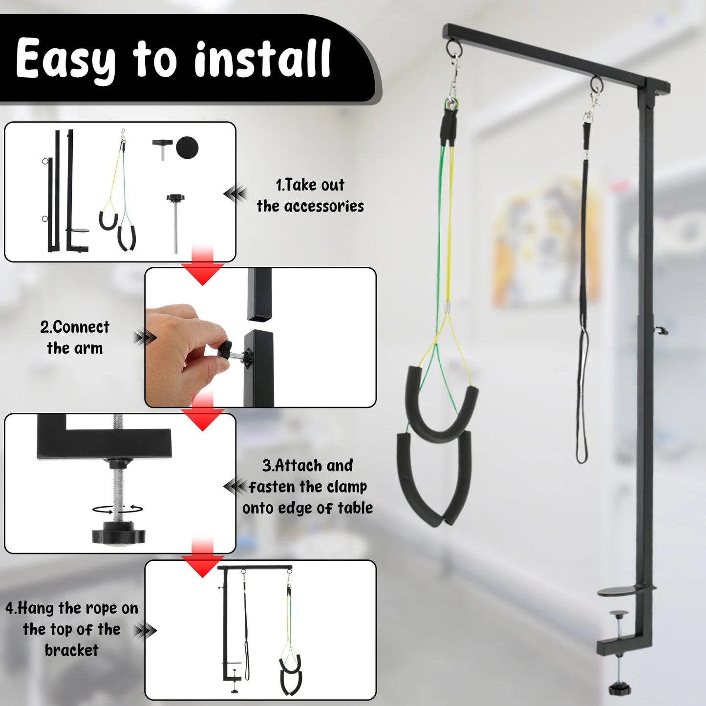 Height-Adjustable Dog Grooming Arm Stand with Clamp, Iron Pet Grooming Support for Nail Trimming & Haircuts