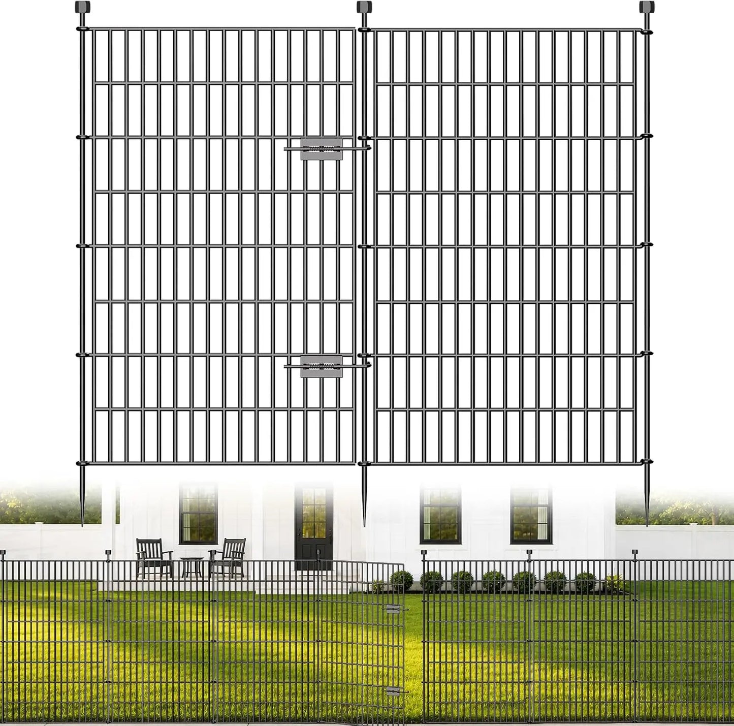 No-Dig Pet & Garden Fence, 48-Inch Tall Rustproof Metal Panels with Gate for Yard & Flower Beds